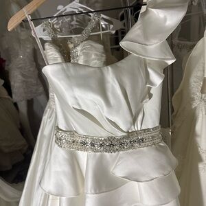 Jasmine White Wedding Dress with Beaded Waist peplum one shoulder dress